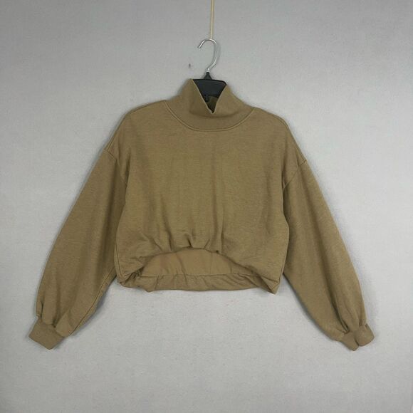 Pilcro Pullover Sweater Women Small Green Funnel Neck Bubble Hem Crop Sweatshirt - Picture 1 of 14